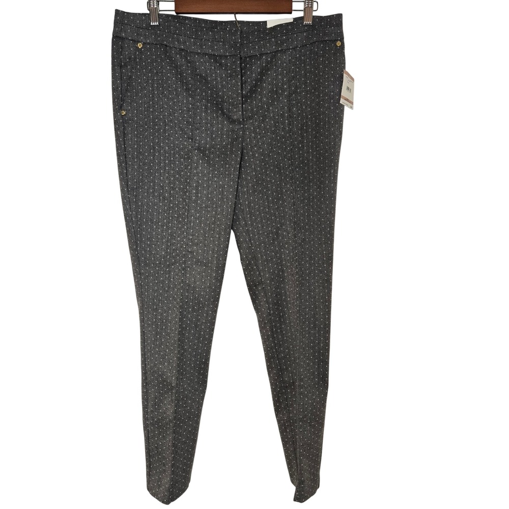 Anne Klein Womens Charcoal White Pindot Slim Ankle Pants Sz 12 NWT 10732536-7E0